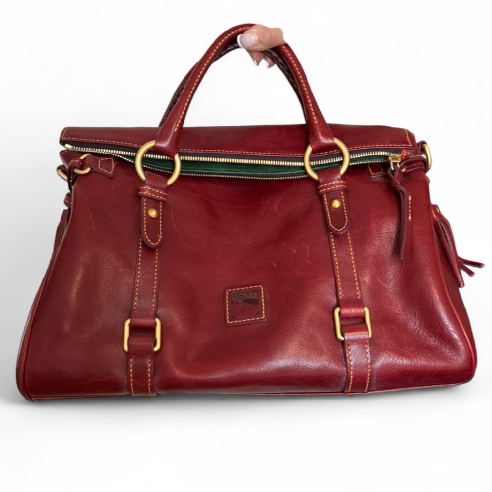 Dooney & Bourke Red Leather Satchel Handbag in Deep Burgundy